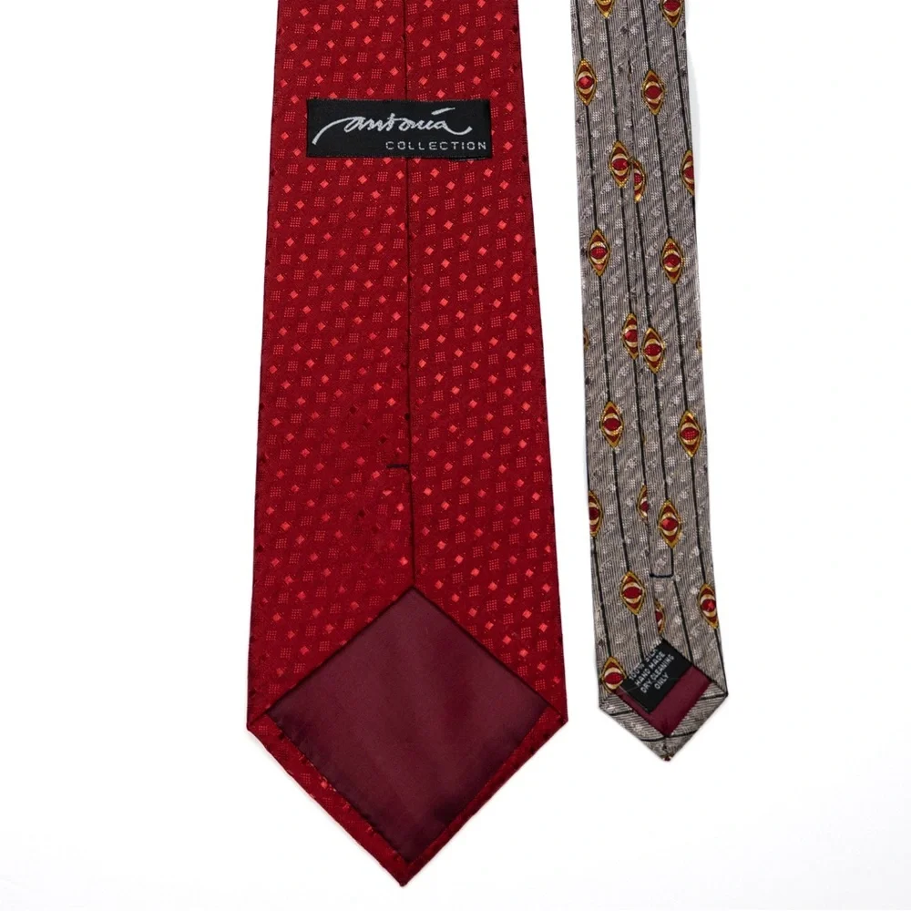 Vintage Antonia Collection Red and Gray Silk Men's Necktie,‎ Abstract Unique EUC